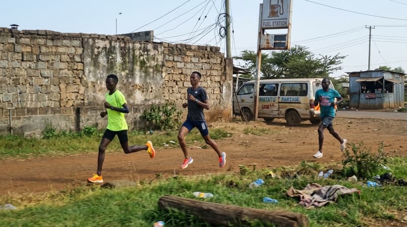 Runners moving together at an easy pace on a dirt road